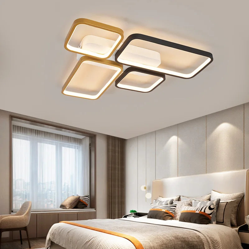 lampadario moderno nero e oro con telecomando a intensità variabile