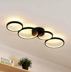 Lindby Plafoniera LED Evengeline, Nero, Alluminio, 88 cm