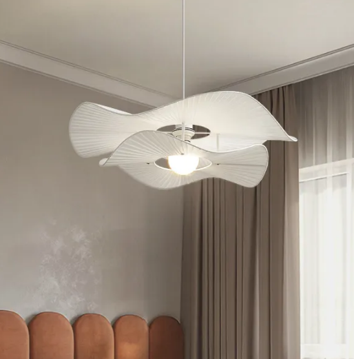 Renée Moderna LED – Lampada a sospensione in metallo e tessuto per soggiorno
