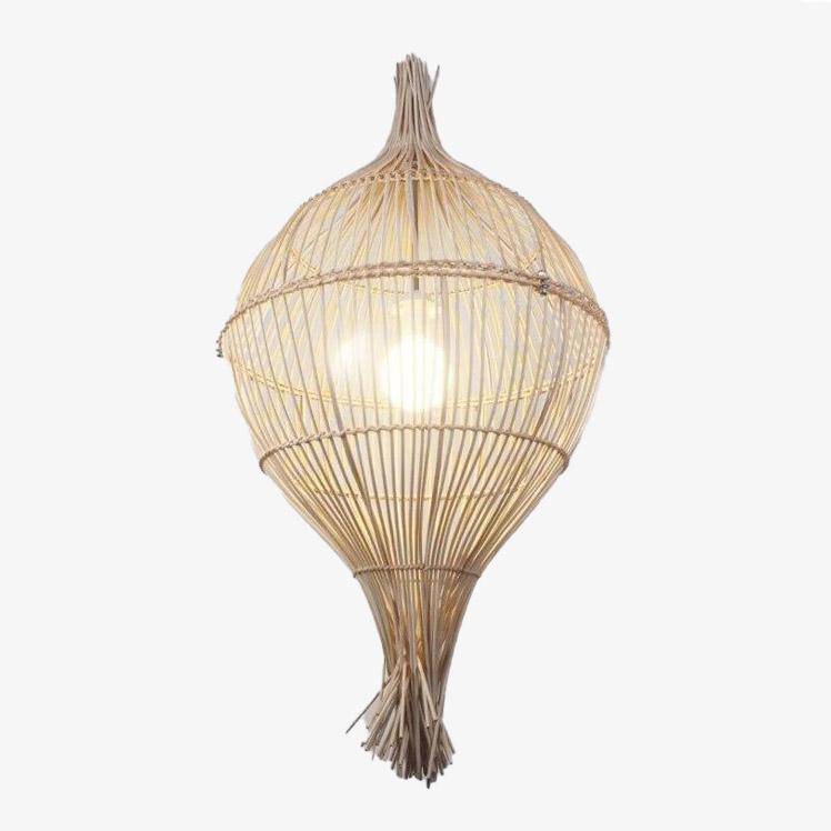 Lampada a sospensione rustica LED con paralume in rattan Rui