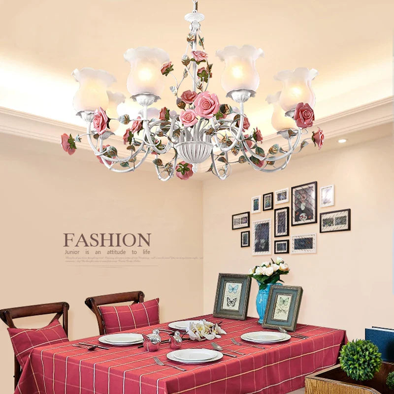 lampadario romantico nordico fiori ed erbe mediterranee principessa