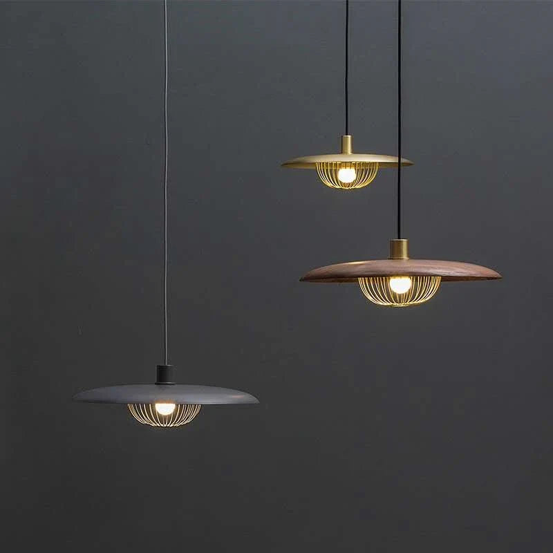 lampadario nordico a forma di cappello effetto venatura legno