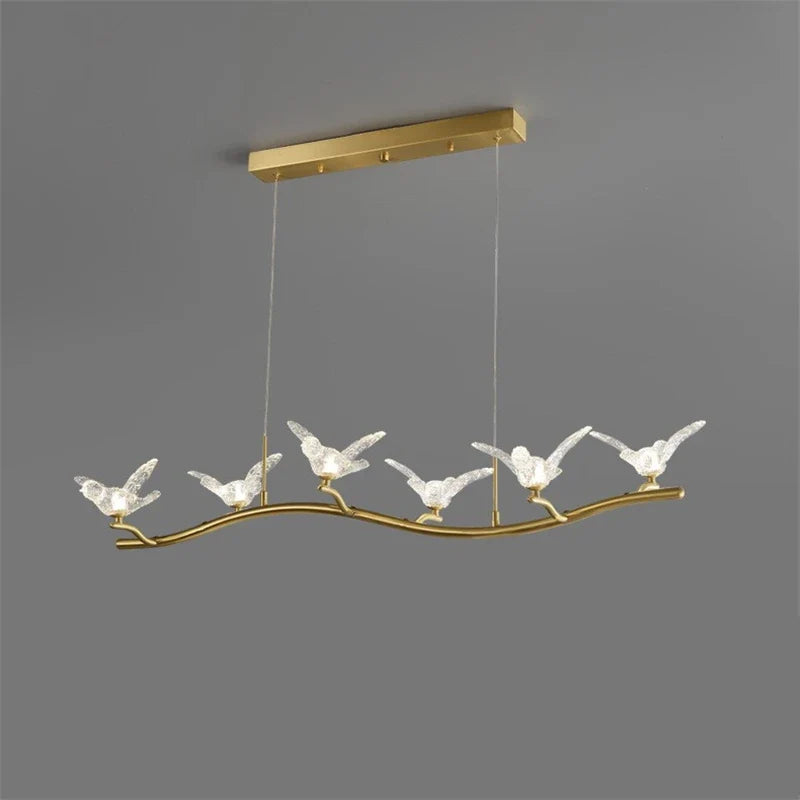 lampadario moderno di lusso in cristallo con lampada uccello led