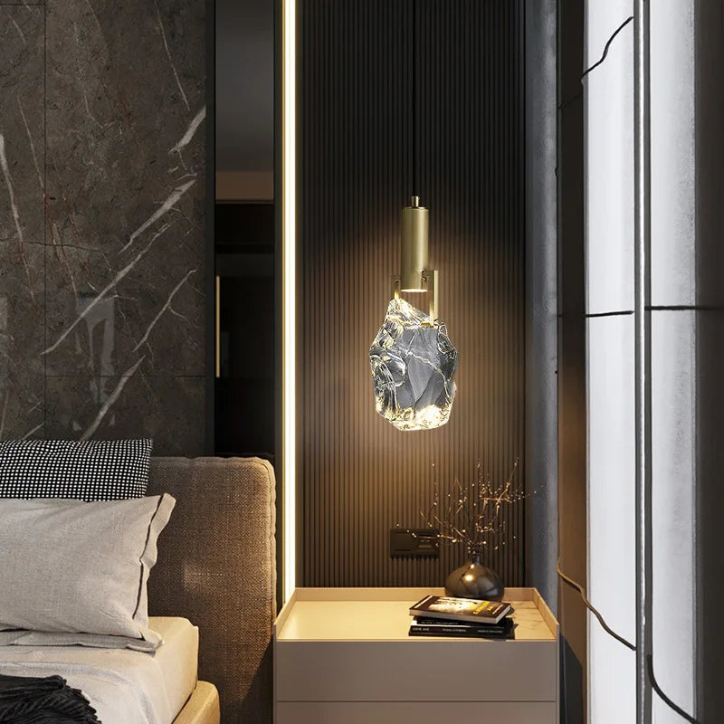 lampadario moderno minimalista in cristallo e rame lussuoso