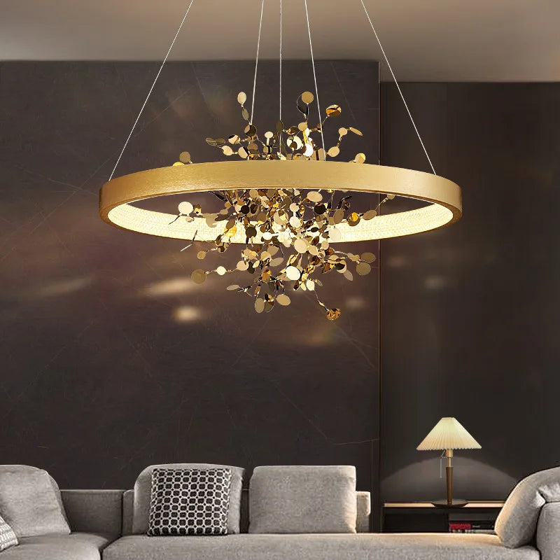 lampadario led di lusso moderno in rame per hotel