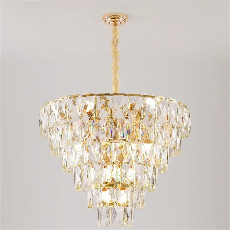 Lampadario rotondo elegante in cristalli luminosi