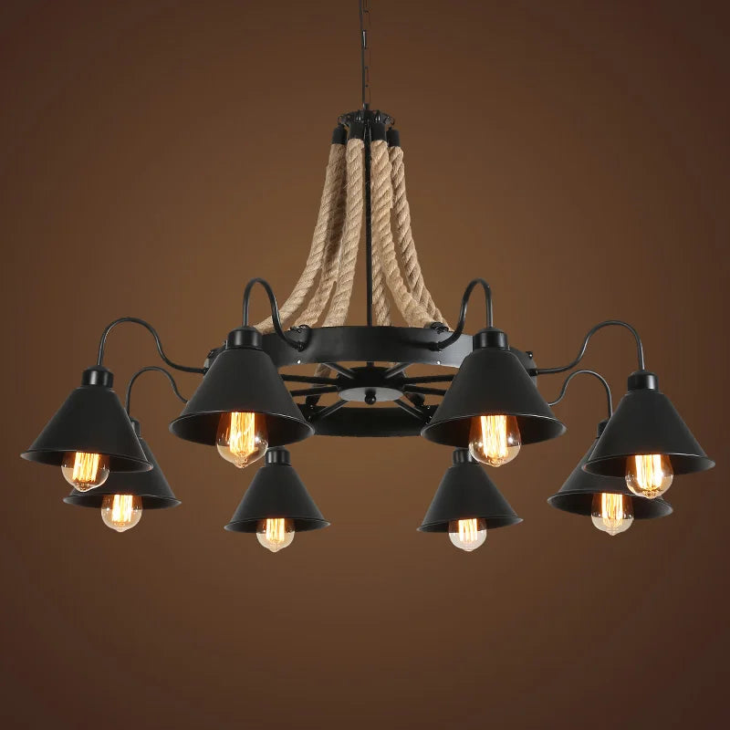 lampadario vintage industriale in ferro battuto per loft e caffè