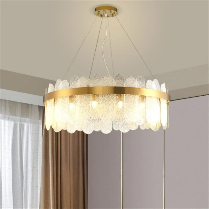 lampadario rotondo dorato postmoderno art déco per illuminazione interna