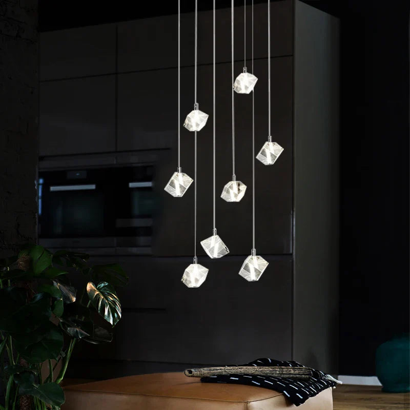 lampadario in cristallo quadrato moderno per scala e ristorante