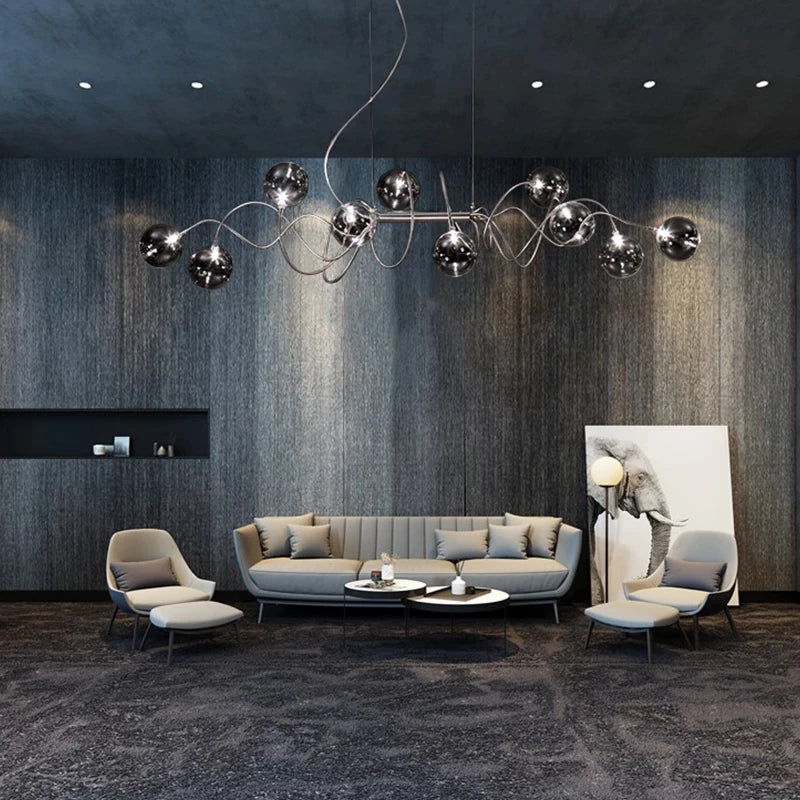 lampadario nordico led in vetro fuliggine moderno per bar e caffè
