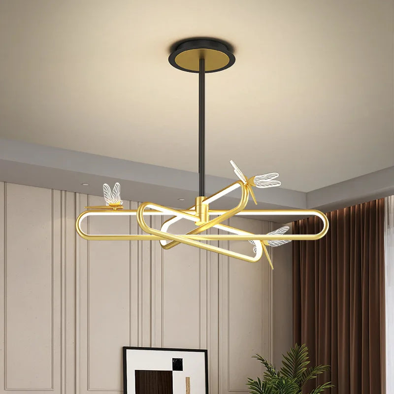 lampadario nordico di lusso libellula led retrattile moderno