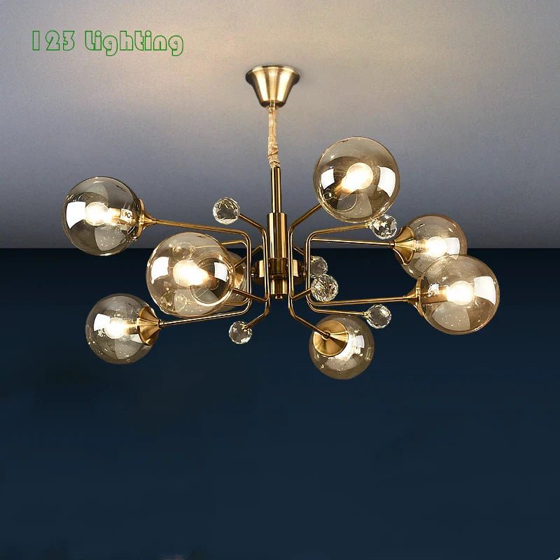 lampadario moderno in vetro trasparente con illuminazione regolabile design elegante