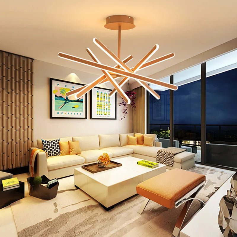 Lampadario LED elegante con luminosità regolabile.