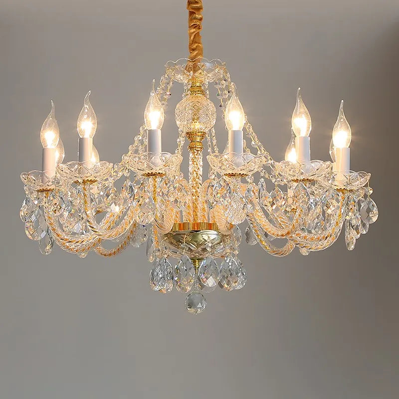 lampadario in cristallo dorato per decorazione d'interni elegante