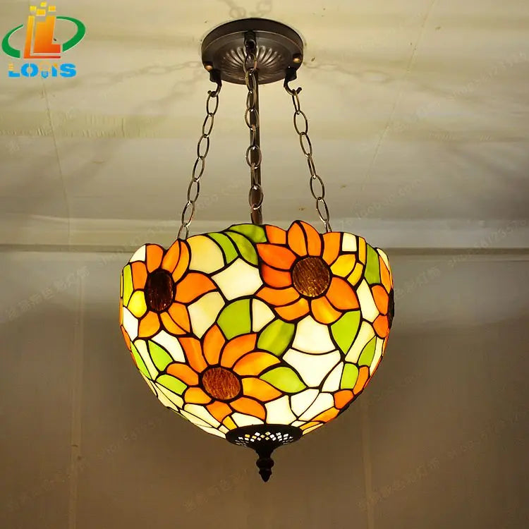lampadario girasoli in vetro tiffany per decorazione retrò