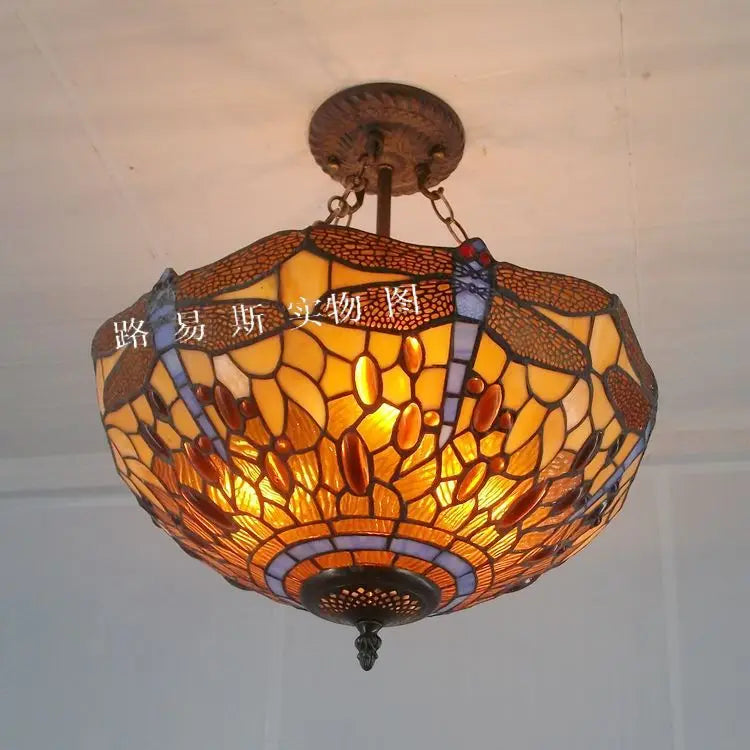 lampadario europeo libellula lampade tiffany luce antica nostalgia