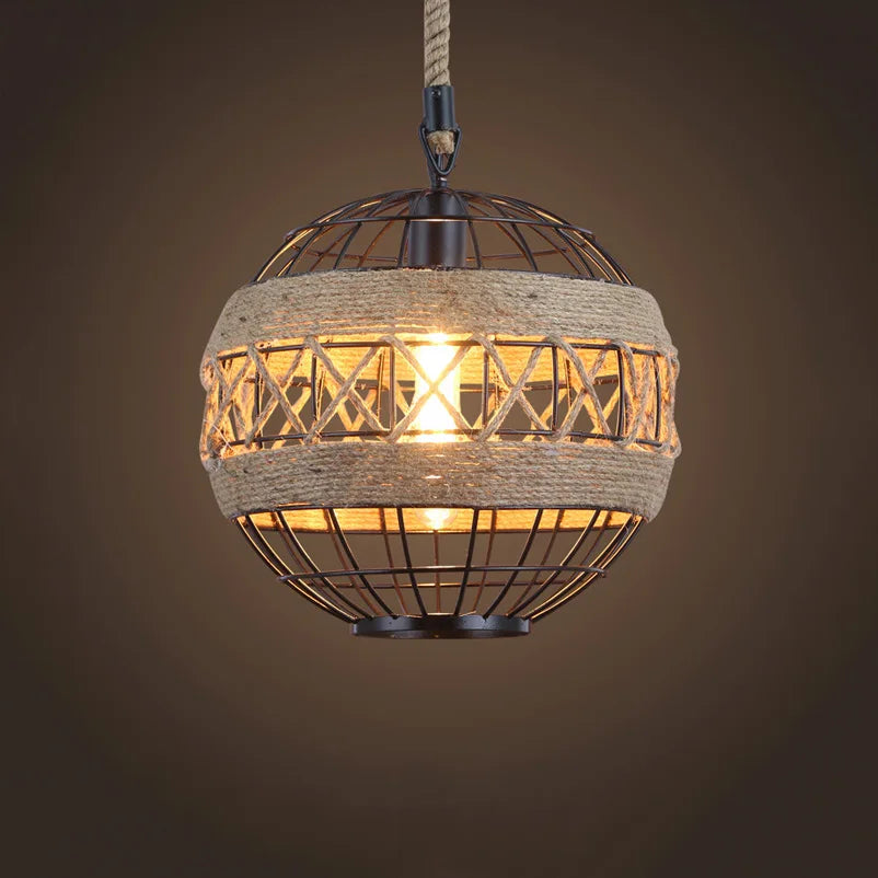 lampadario retrò in corda di canapa per ristorante bar caffè