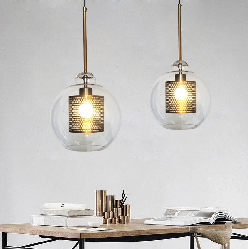 lampadario a sfera di vetro industriale retrò per loft hotel ristorante