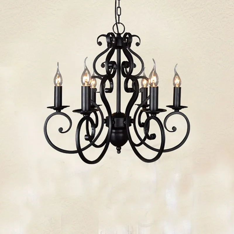 lampadario vintage in ferro battuto nero per illuminazione interna