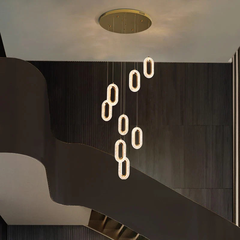 lampadario moderno dorato per decorazione interna scale ristorante