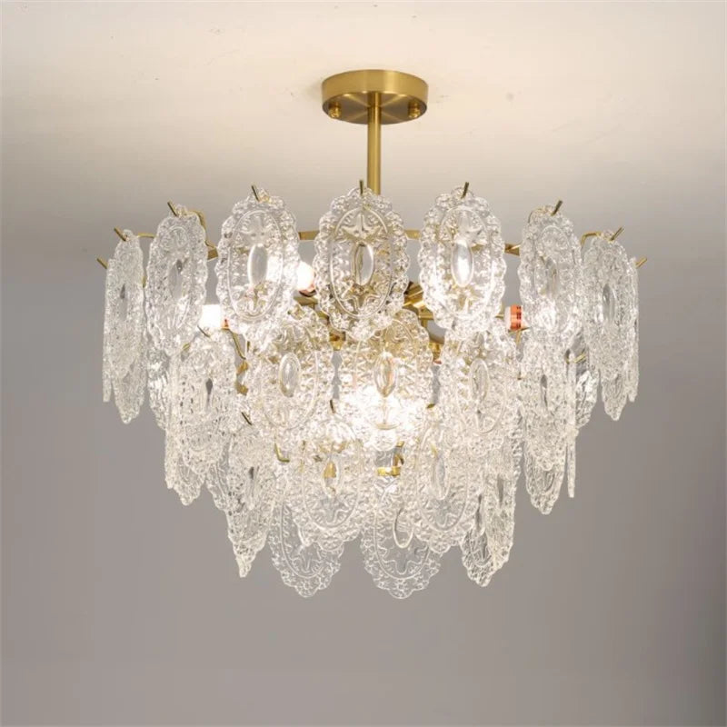 lampadario rotondo in cristallo dorato design moderno a led