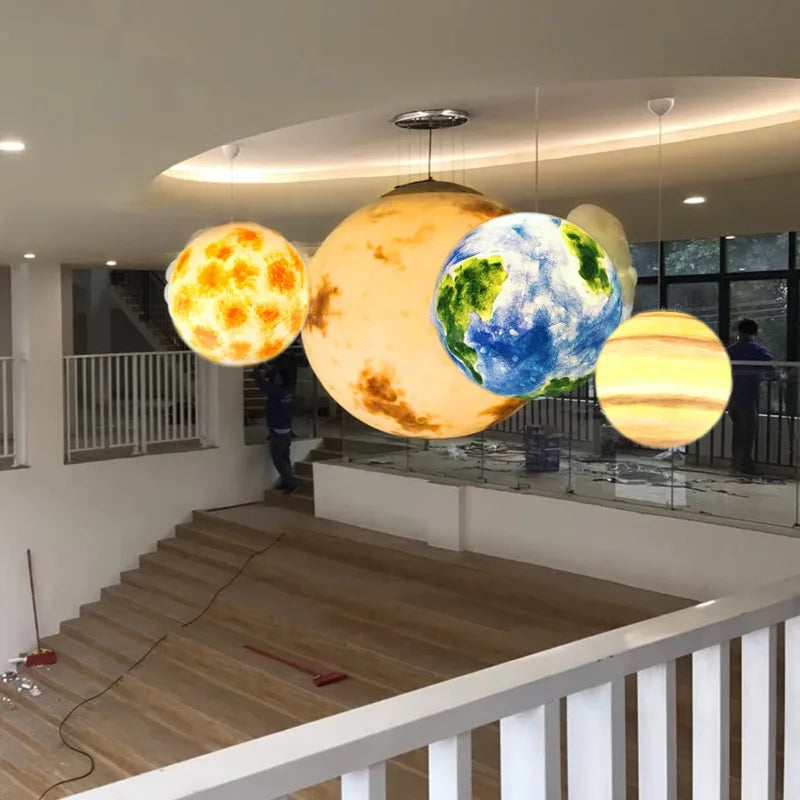 lampadario moderno acrilico a forma di pianeta e luna