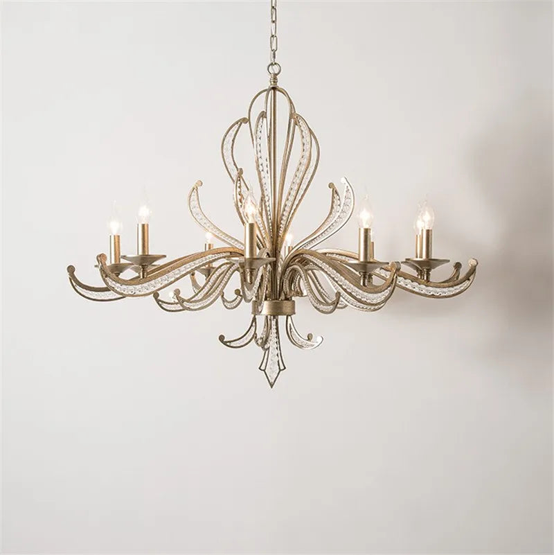 lampadario vintage in metallo e cristallo per decorazione d'interni