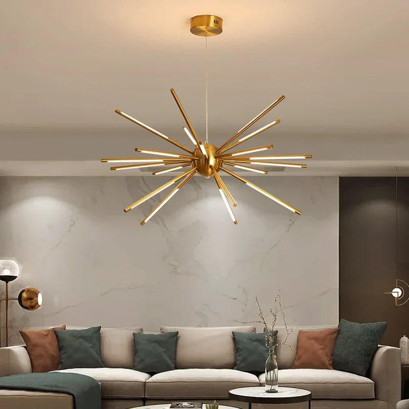 lampadario vintage design spoutnik a rami in ferro