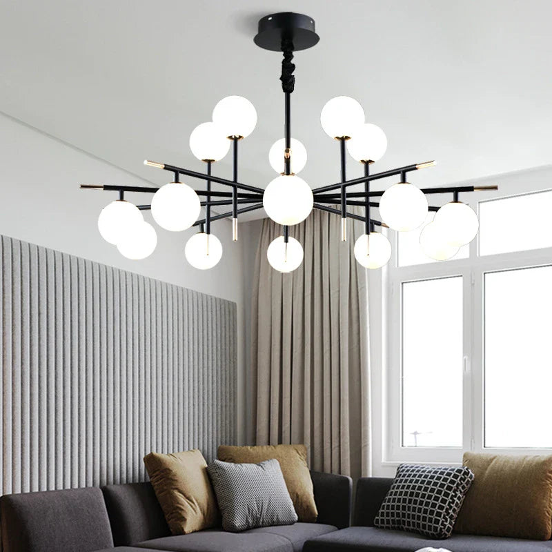 lampadario nordico in ferro con sfera di vetro led per ristorante