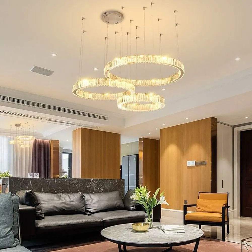 lampadario led moderno di lusso in cristallo e acciaio per casa ristorante