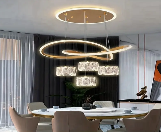 Lampada LED moderna, luce sospesa in cristallo a 4 teste dimmerabile, lampada semi-incassata a cambio colore, con hardware di installazione, per sala da pranzo, camera da letto, salotto, corridoio, alimentazione 110V-240V