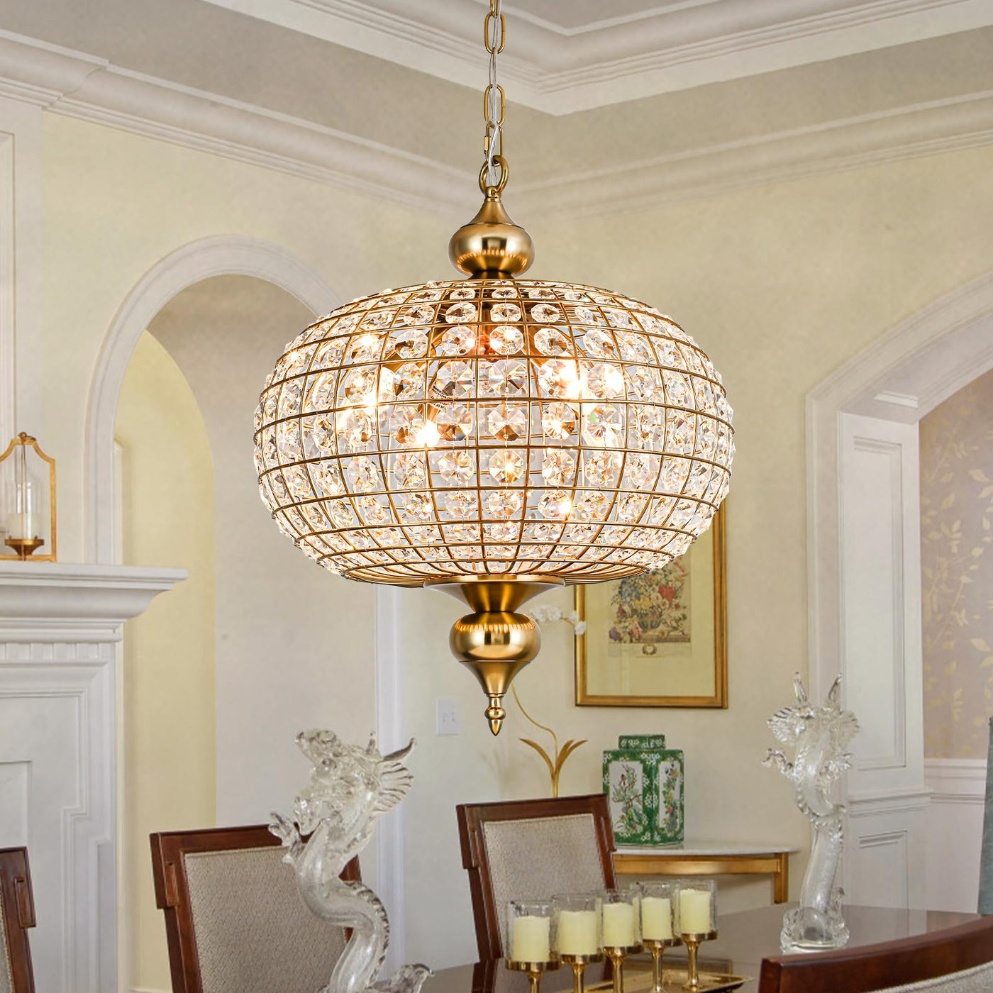 Lampadario Cristallo Reale: Design Sferico Dorato