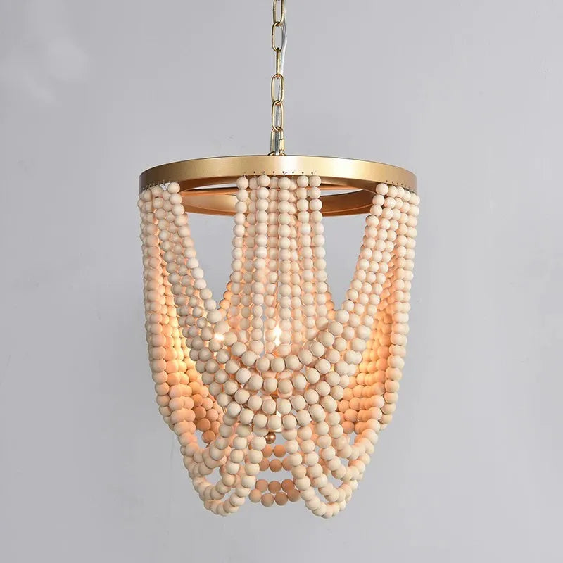 lampadario retrò in perle di legno per decorazione interna