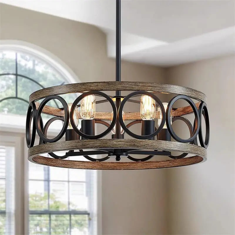 lampadario circolare industriale americano fattoria retrò ferro arte effetto venatura legno per ristorante casa camera plafoniera decorazione casa