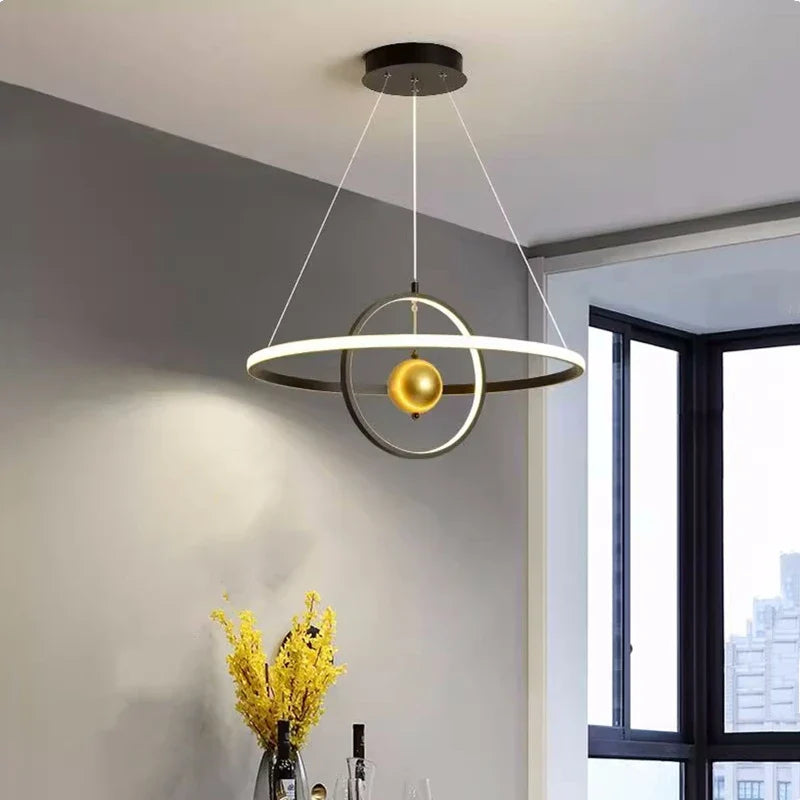 lampadario circolare in sfera di ferro con lampade led per decorazione
