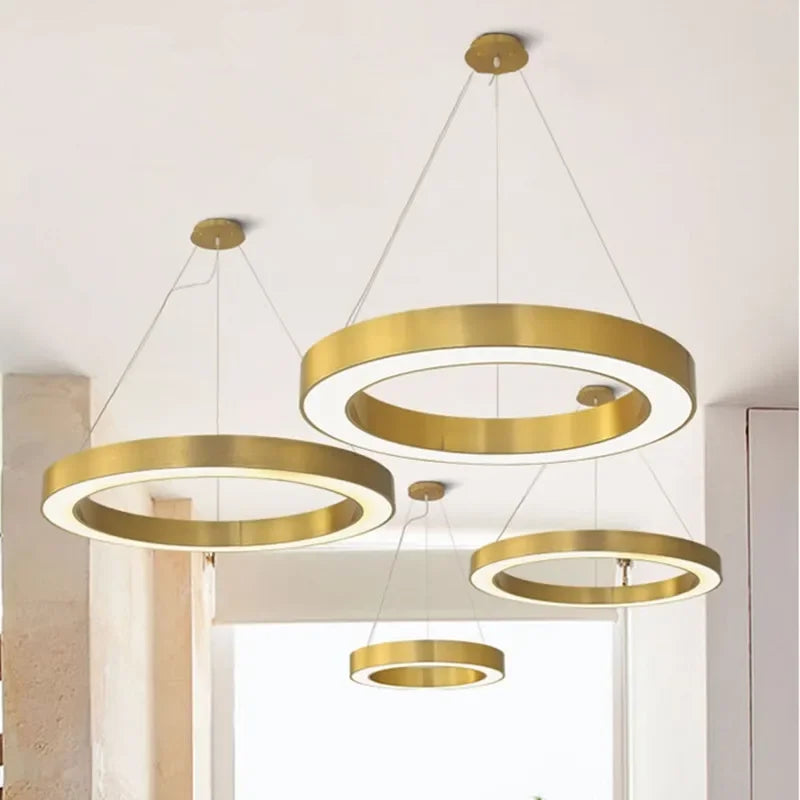 lampadario ad anelli rotondi led per illuminazione creativa moderna
