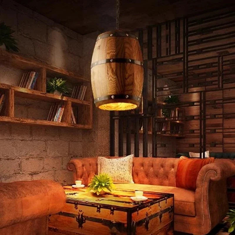lampadario in legno industriale vintage per bar e caffè decorativo