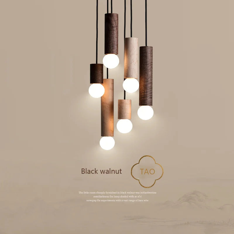 PHYVAL Sospensione nordica noce nero luce sala da pranzo giapponese 	 lampadario cinese barra a testa singola piccole lampade sospese