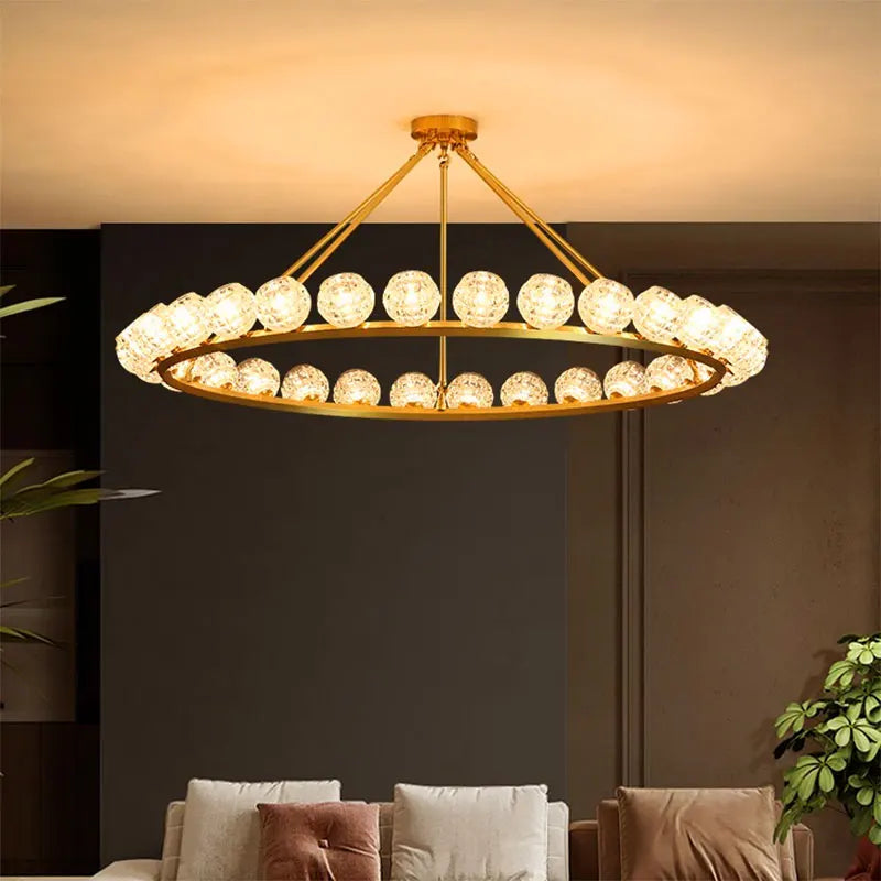 lampadario design ad anello con sfere moderne decorazione soggiorno