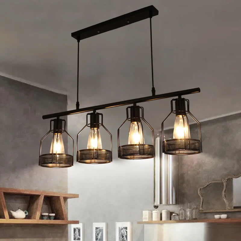 Lampadario loft retrò stile industriale con 3, 4, 5 teste sospese