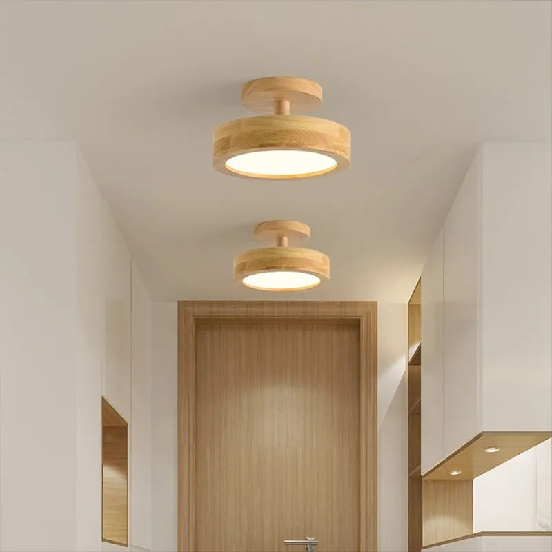 Plafoniera in legno LED nordica rotonda