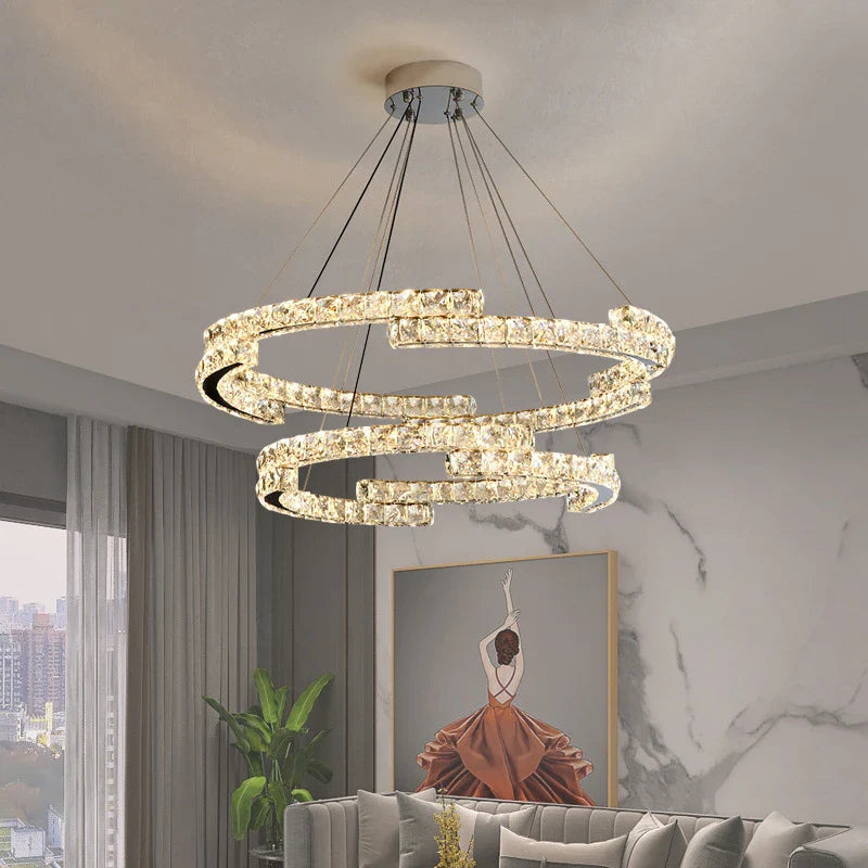 lampadario nordico in cristallo acciaio inox specchio led interno