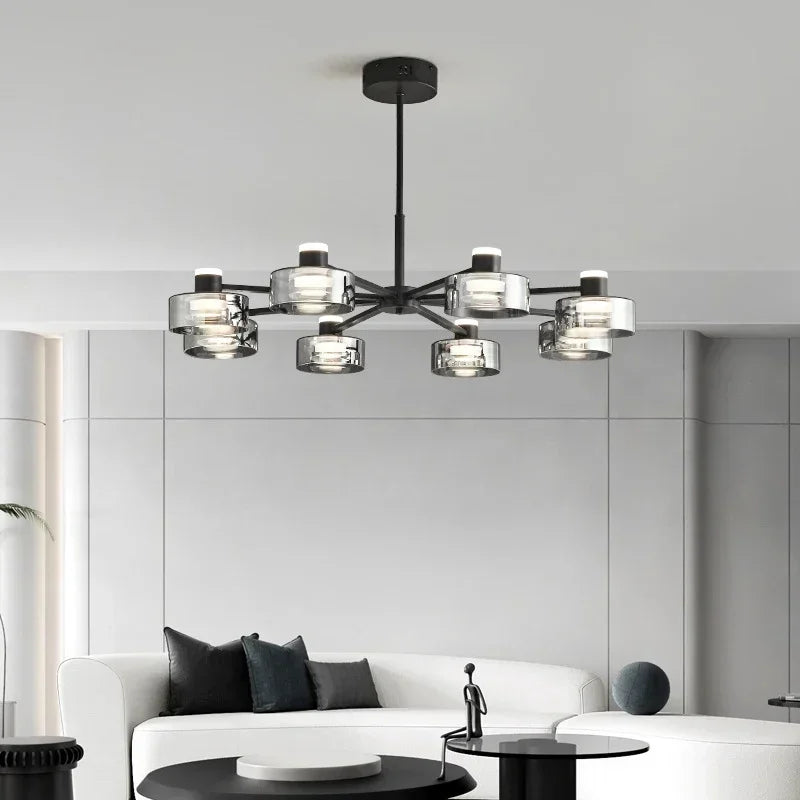 lampadario LED minimalista moderno in vetro e rame