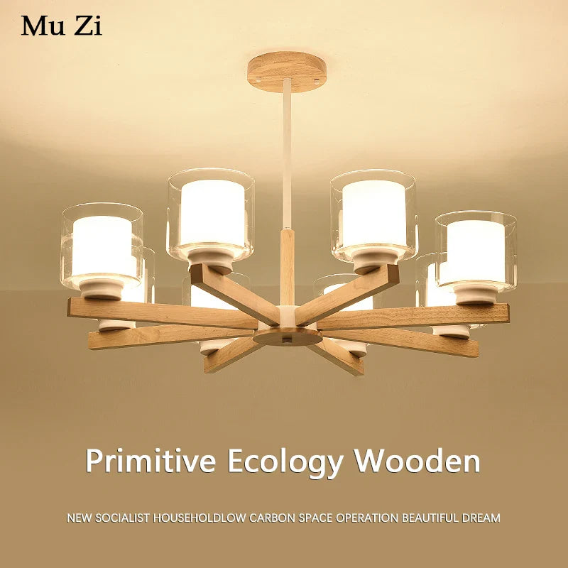 Lampadario vintage in legno luminoso
