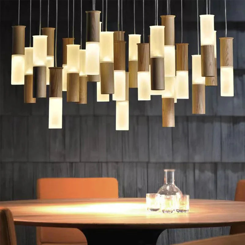lampadario in legno moderno per illuminazione interna design