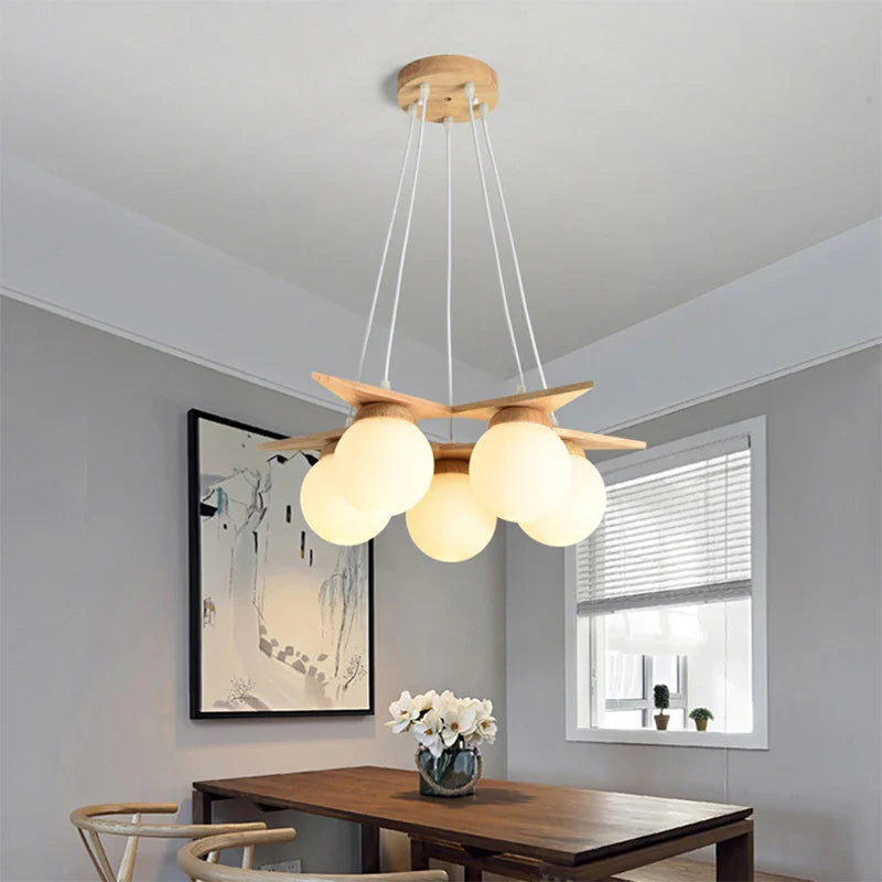 Lampadario sospeso nordico in legno