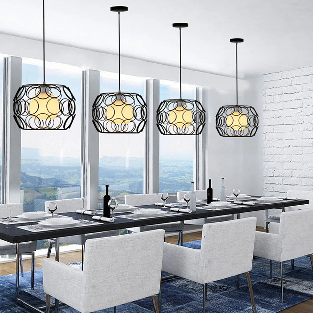 lampadario industriale retrò in ferro con luce led moderna