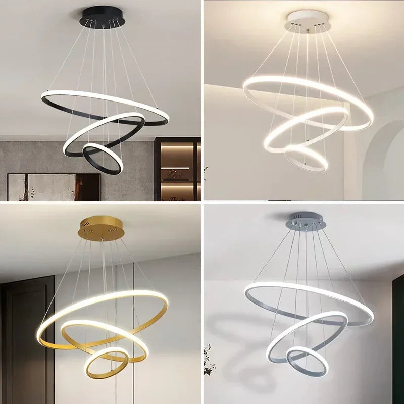 lampadario moderno rotondo a tre cerchi design elegante