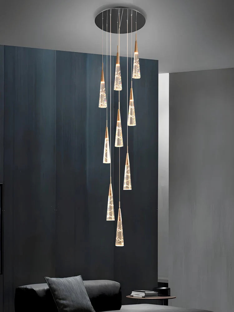 lampadario moderno sospeso a rami con lunga linea a led