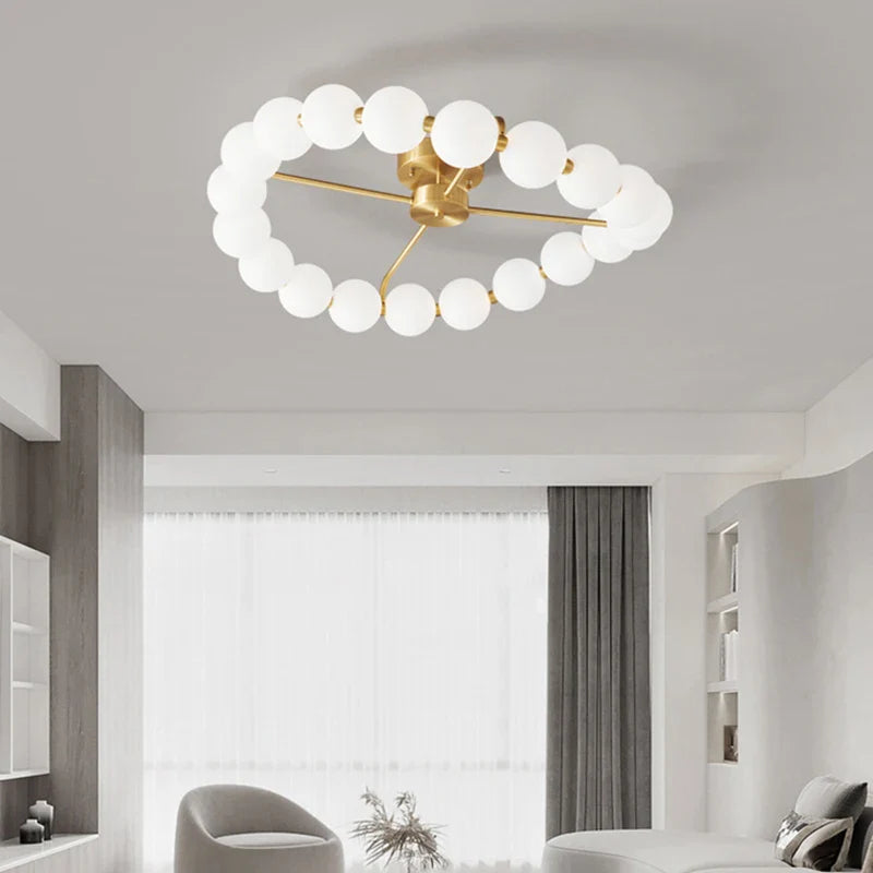 lampadario a led con anello in rame e sfera acrilica